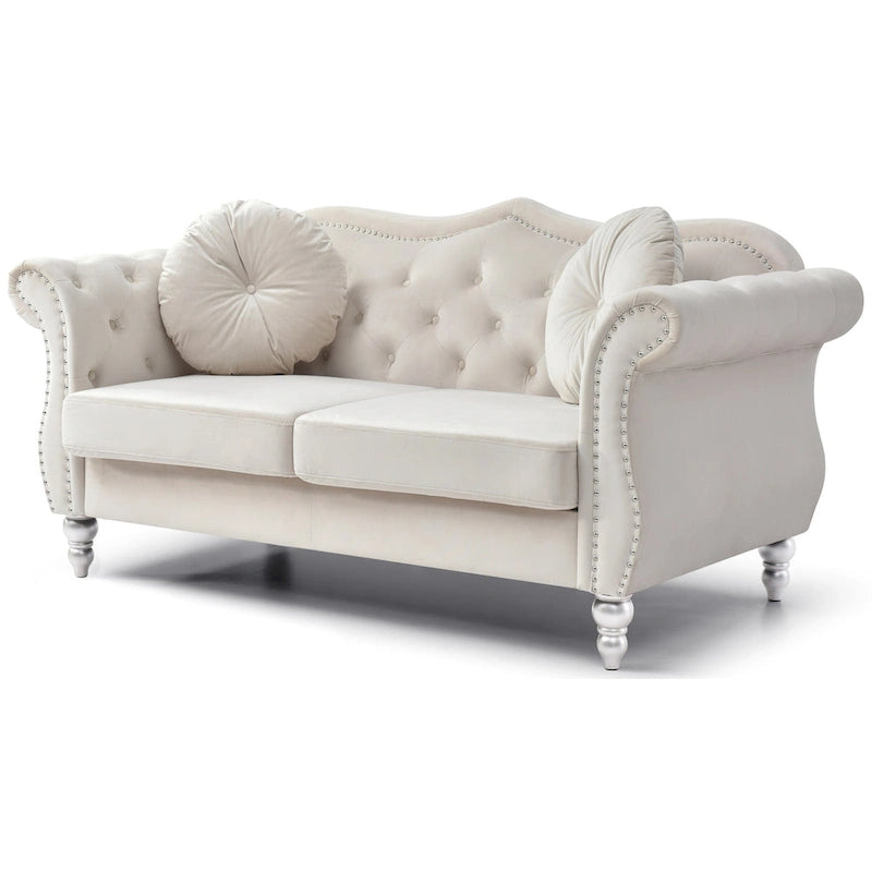 68 in. Velvet Loveseat with 2-Throw Pillow - 68L x 35W x 34H