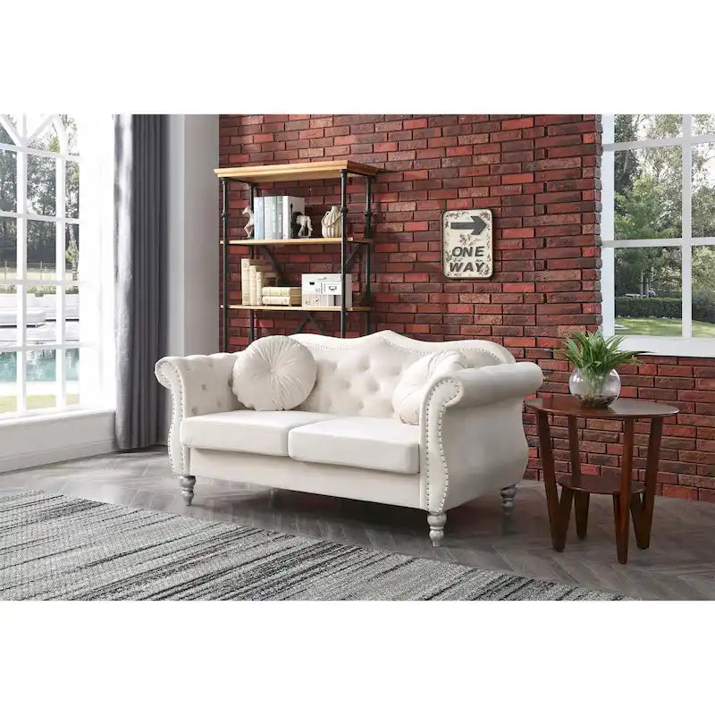 68 in. Velvet Loveseat with 2-Throw Pillow - 68L x 35W x 34H