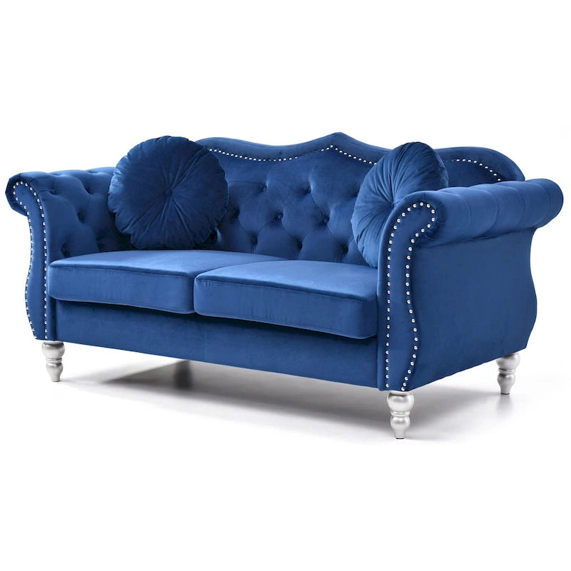 68 in. Velvet Loveseat with 2-Throw Pillow - 68L x 35W x 34H