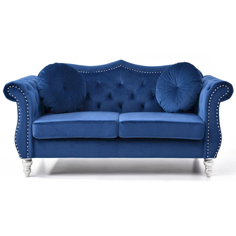 68 in. Velvet Loveseat with 2-Throw Pillow - 68L x 35W x 34H