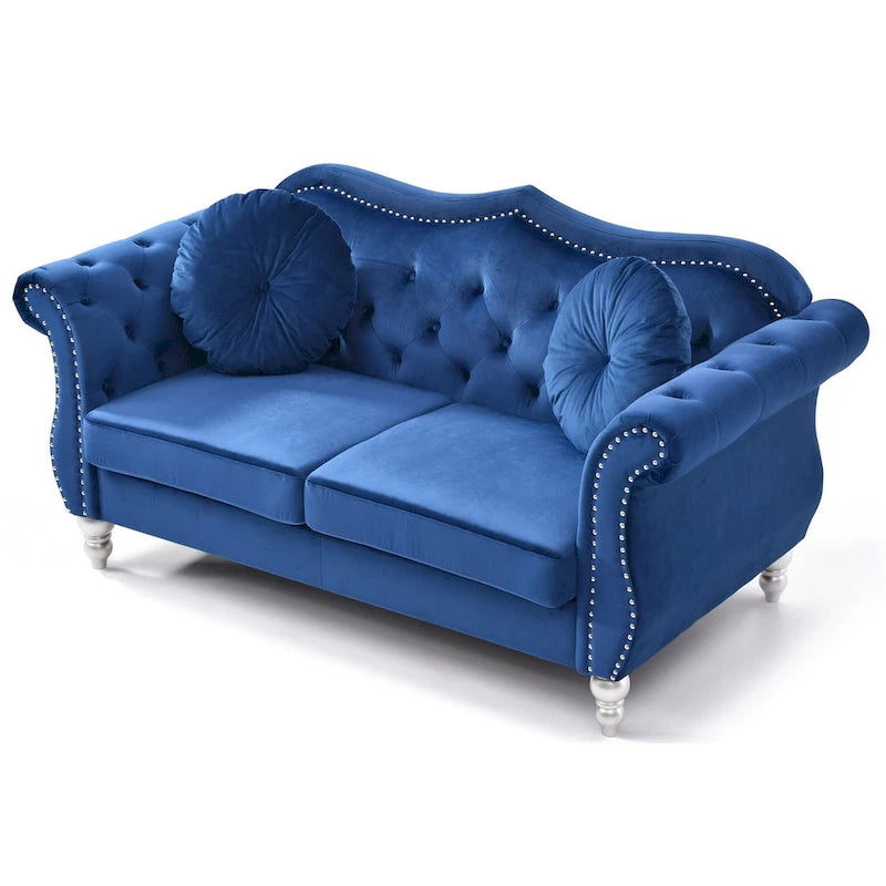 68 in. Velvet Loveseat with 2-Throw Pillow - 68L x 35W x 34H