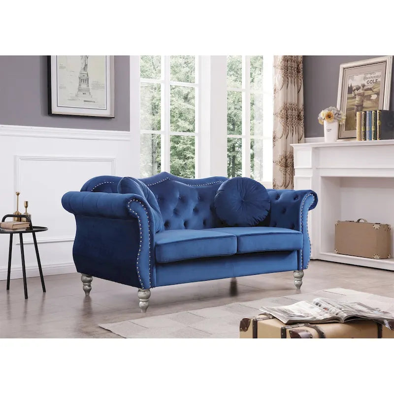68 in. Velvet Loveseat with 2-Throw Pillow - 68L x 35W x 34H