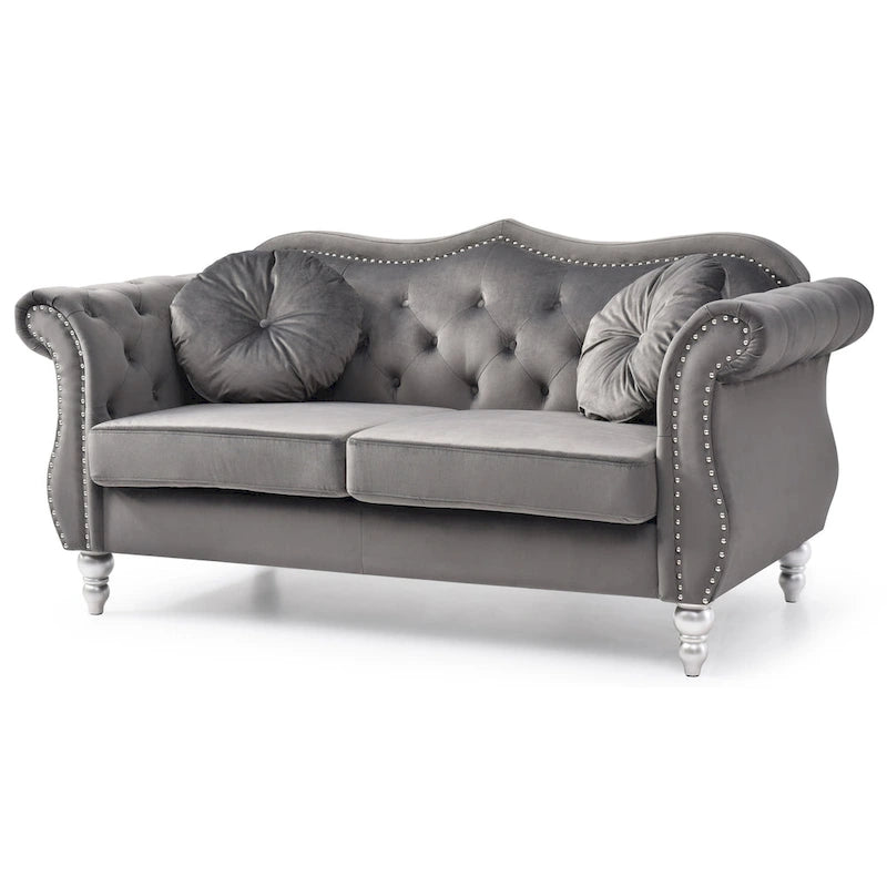 68 in. Velvet Loveseat with 2-Throw Pillow - 68L x 35W x 34H