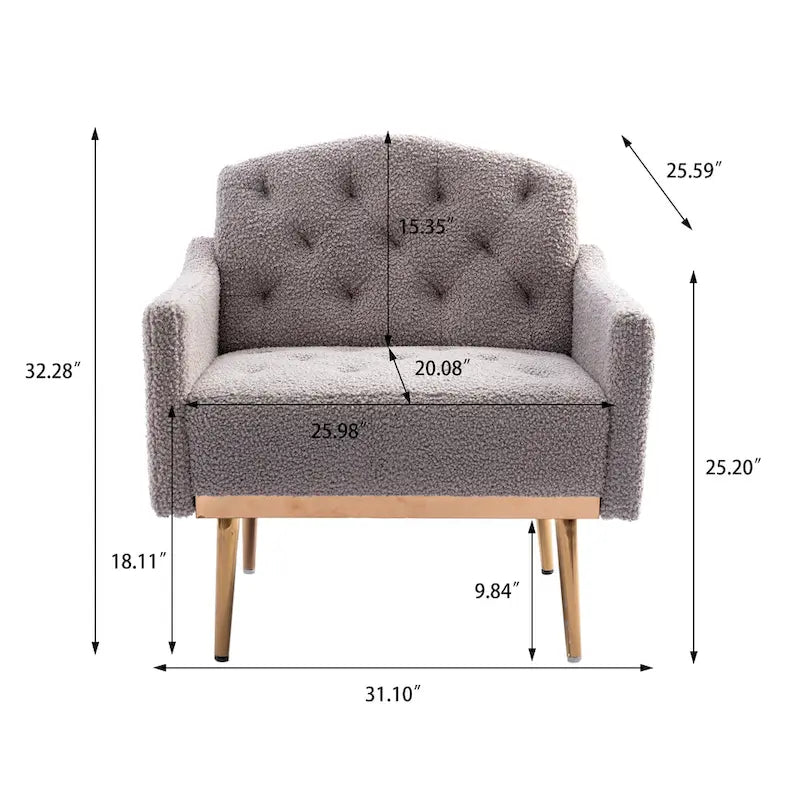 Teddy Fabric Upholstered Tufted Accent Chair With Rose Golden feet