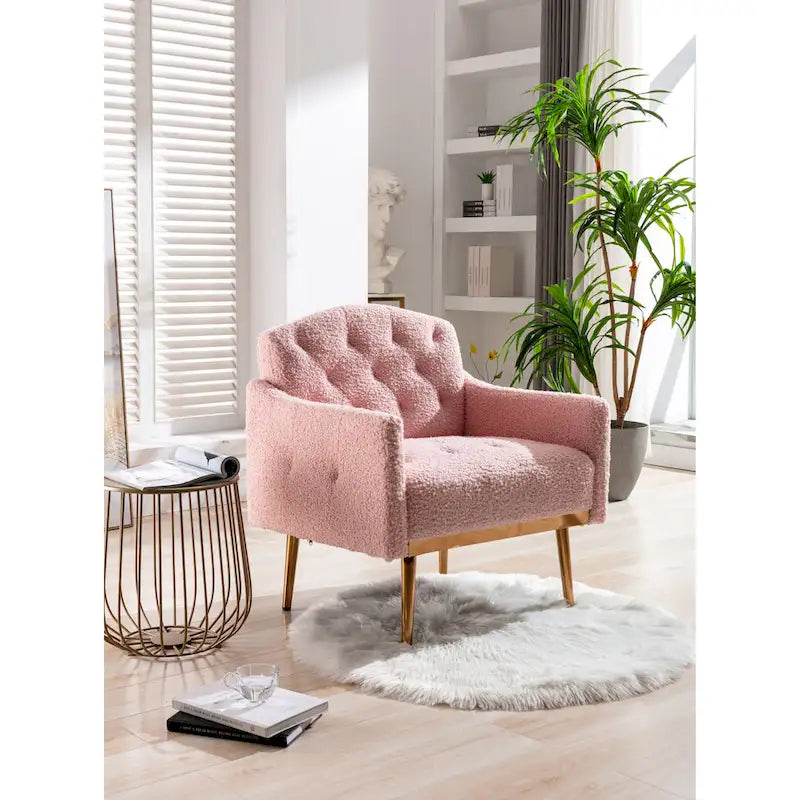 Teddy Fabric Upholstered Tufted Accent Chair With Rose Golden feet