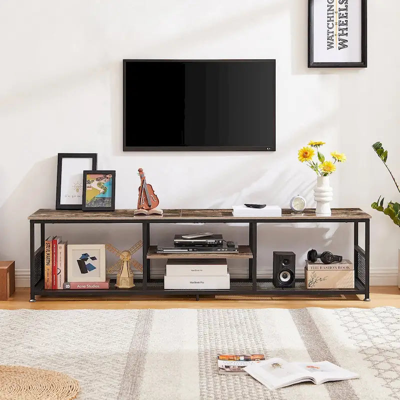 Javlergo TV Stand Industrial Entertainment Center Media Console Table with Storage and Mesh Shelf for Living Room/Bedroom, Brown