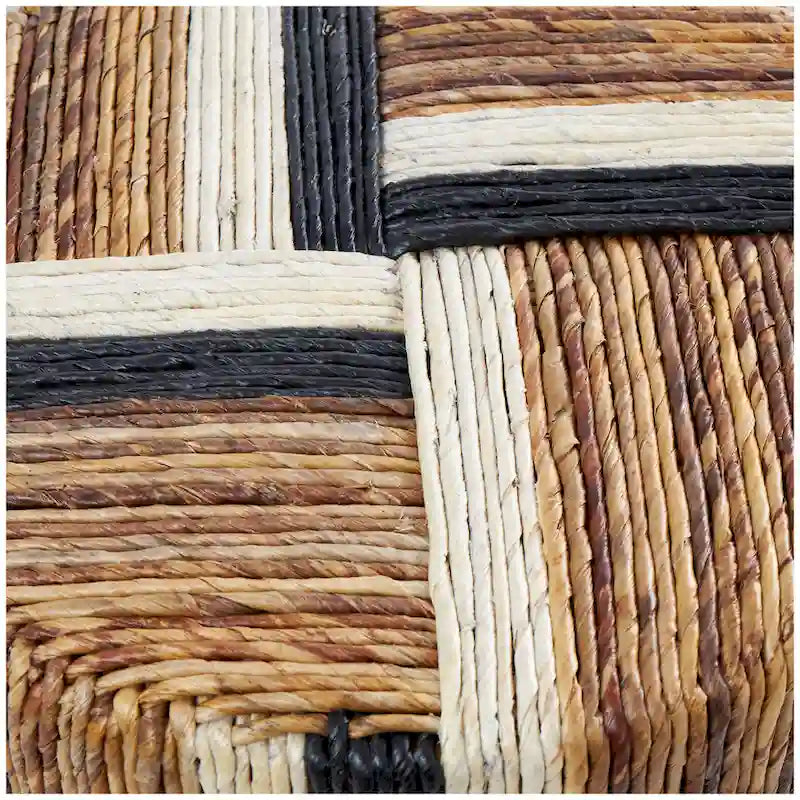 Tavolino d'accento lineare fatto a mano, rivestito in foglie di banano, a righe colorate, marrone