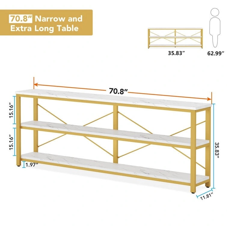 70.9 inch Narrow Console Table Sofa Tablewith 3-Tier Shelves