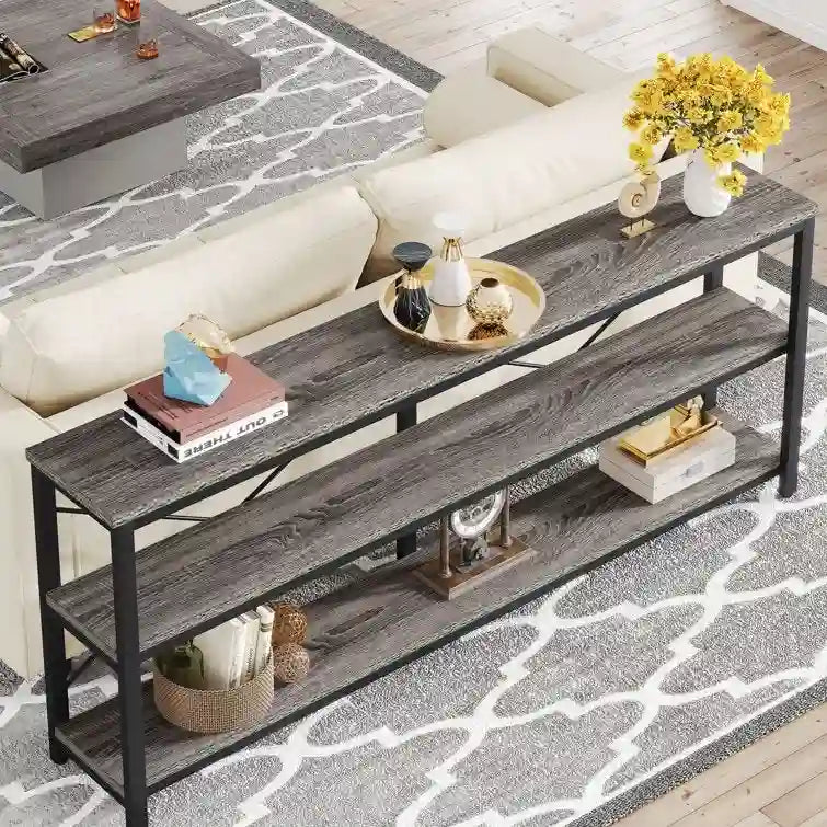 70.9 inch Narrow Console Table Sofa Tablewith 3-Tier Shelves