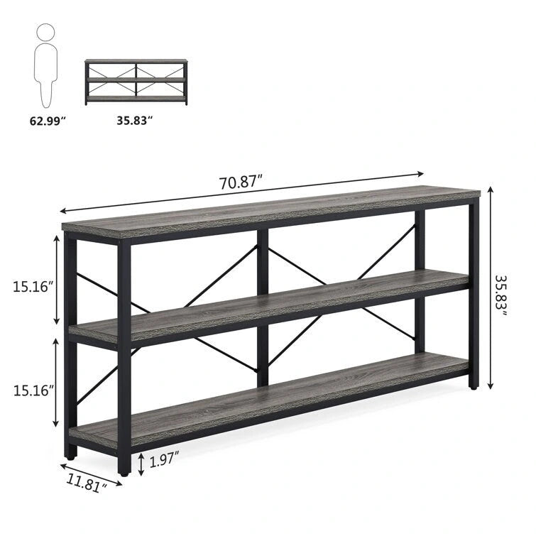70.9 inch Narrow Console Table Sofa Tablewith 3-Tier Shelves