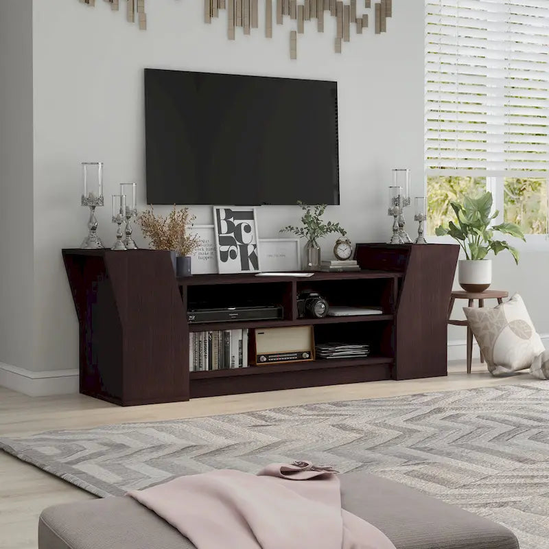Contemporary 71-inch 3-Open Shelf TV Console