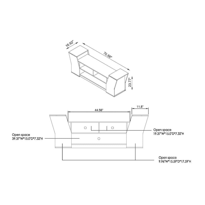 Contemporary 71-inch 3-Open Shelf TV Console