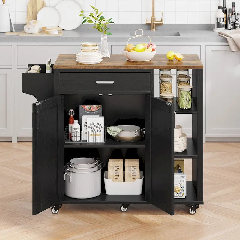 Rolling Kitchen Island Cart Storage Cabinet on Wheels