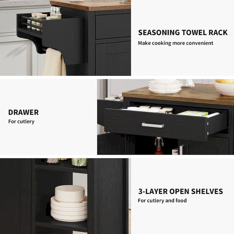 Rolling Kitchen Island Cart Storage Cabinet on Wheels