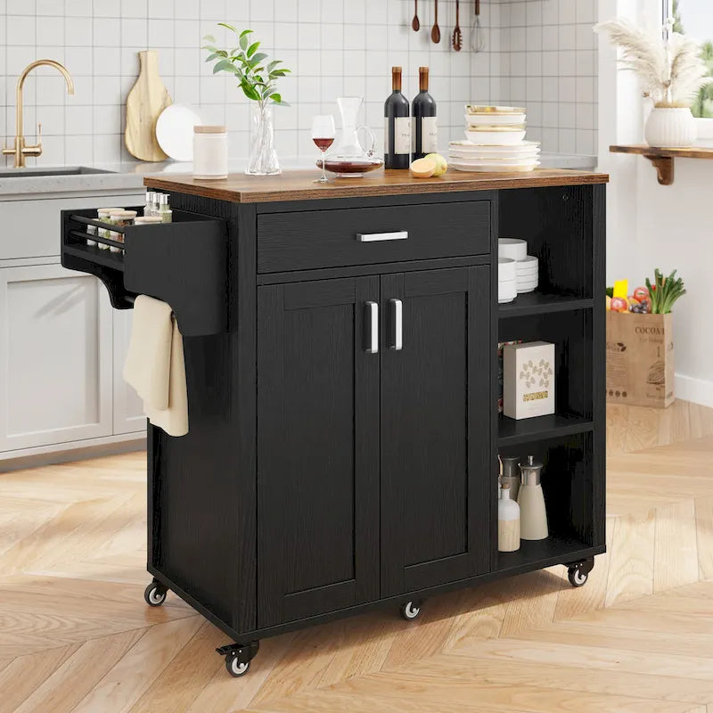 Rolling Kitchen Island Cart Storage Cabinet on Wheels