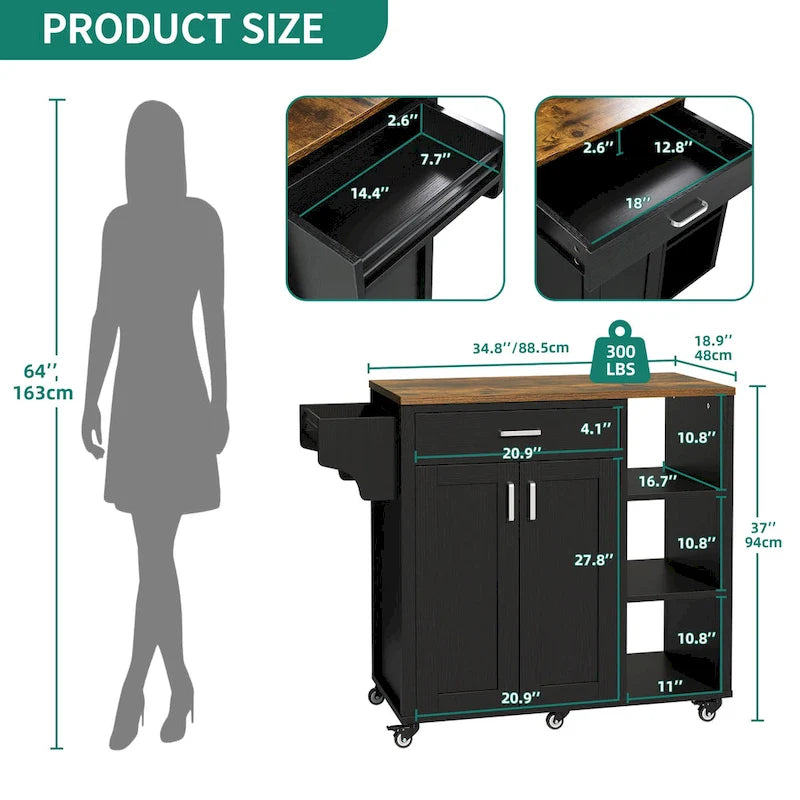Rolling Kitchen Island Cart Storage Cabinet on Wheels