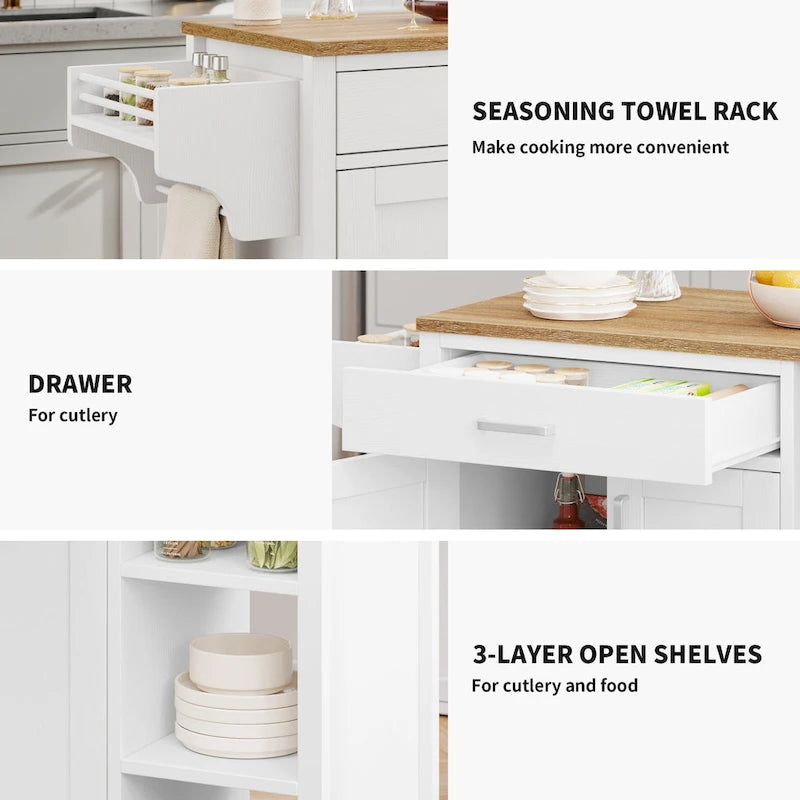 Rolling Kitchen Island Cart Storage Cabinet on Wheels