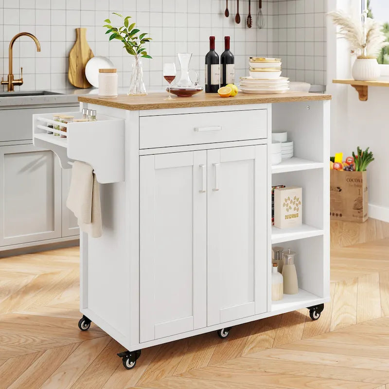 Rolling Kitchen Island Cart Storage Cabinet on Wheels