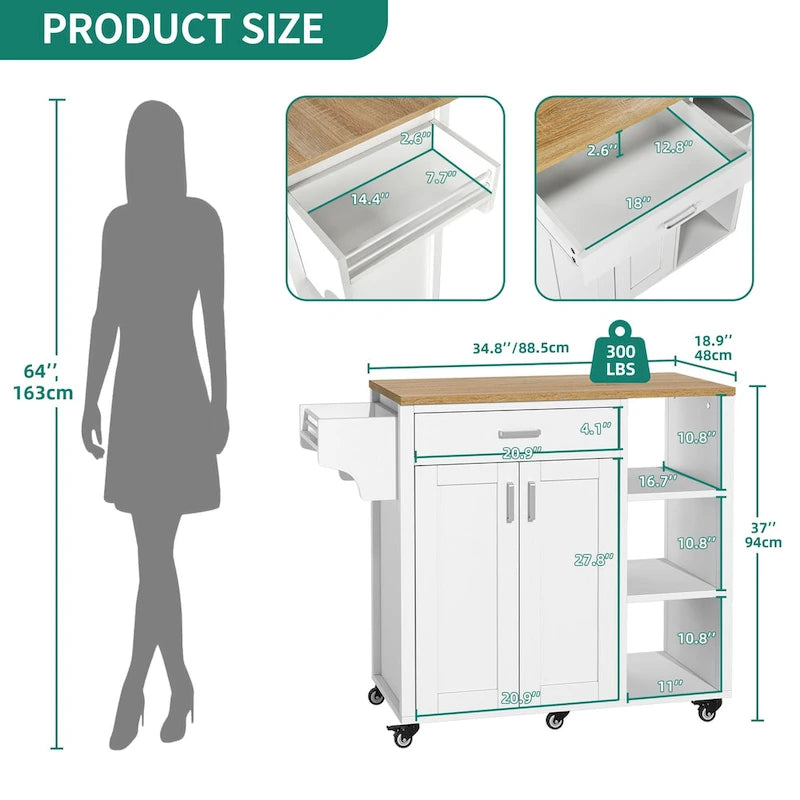 Rolling Kitchen Island Cart Storage Cabinet on Wheels