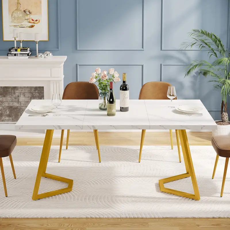 Tavolo da pranzo moderno da 55 pollici, rettangolare, per 6 persone