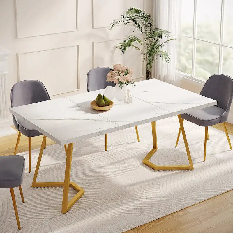 Tavolo da pranzo moderno da 55 pollici, rettangolare, per 6 persone