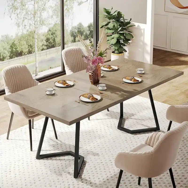 Tavolo da pranzo moderno da 55 pollici, rettangolare, per 6 persone