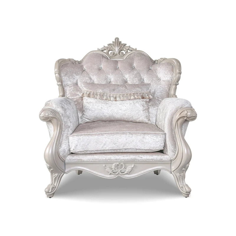 Traditional Arm Chair with Button Tufted Back and Accent Pillow