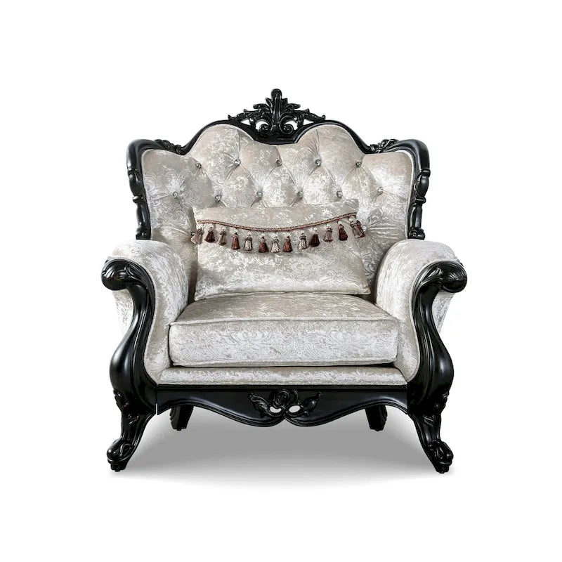Traditional Arm Chair with Button Tufted Back and Accent Pillow