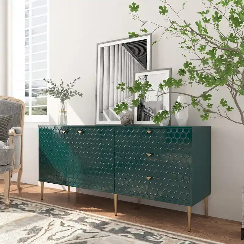 2 Door Sideboard TV Locker Buffet Accent Cabinet with Gold Legs