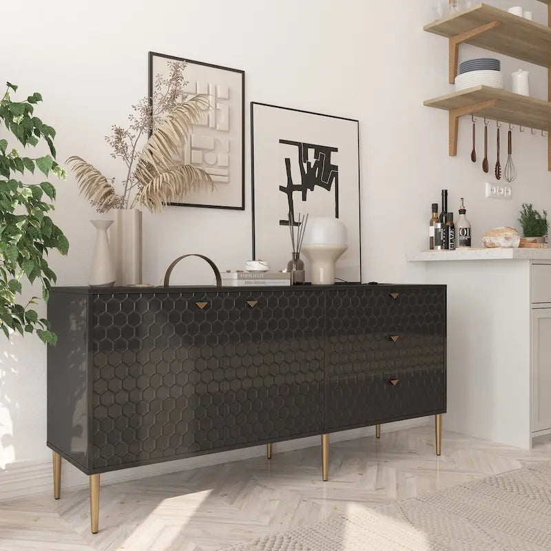 2 Door Sideboard TV Locker Buffet Accent Cabinet with Gold Legs