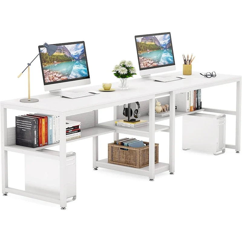 Scrivania doppia per due persone con libreria, scrivania da ufficio per computer da 78.7 per due persone