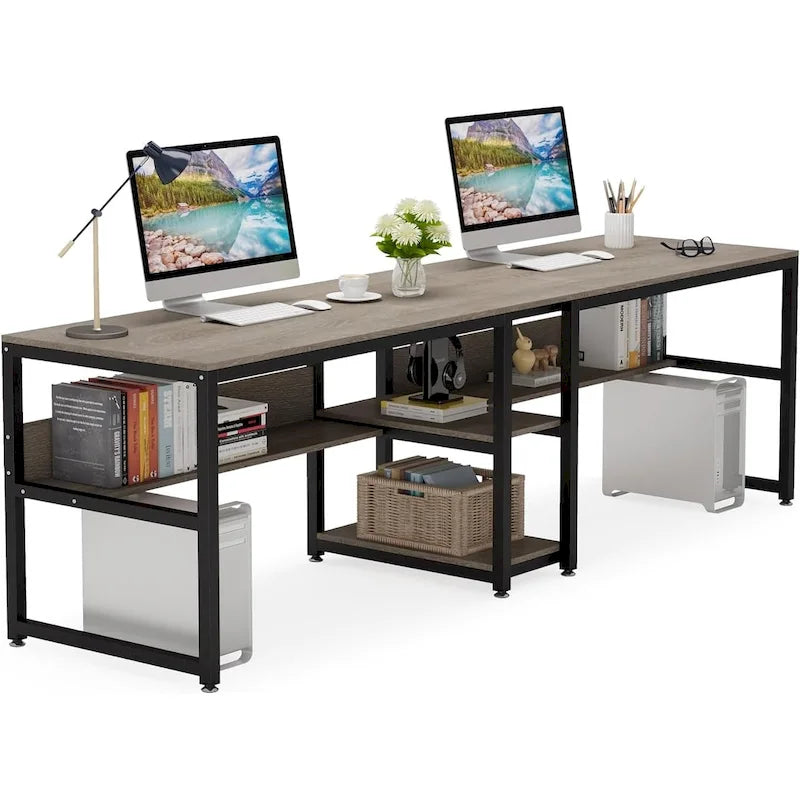 Scrivania doppia per due persone con libreria, scrivania da ufficio per computer da 78.7 per due persone