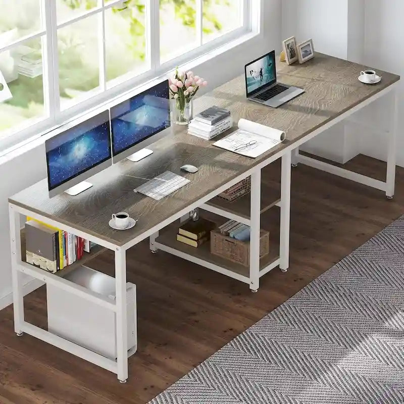 Scrivania doppia per due persone con libreria, scrivania da ufficio per computer da 78.7 per due persone