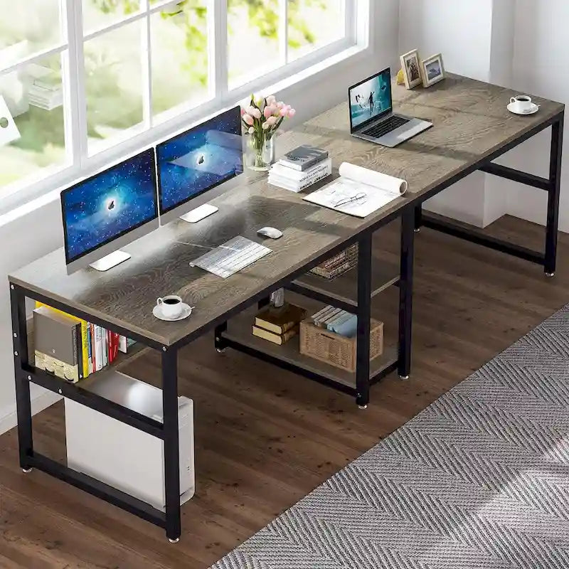 Scrivania doppia per due persone con libreria, scrivania da ufficio per computer da 78.7 per due persone