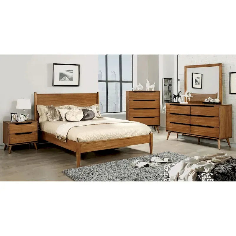 Wooden Platform Bed With Round Tapered Legs
