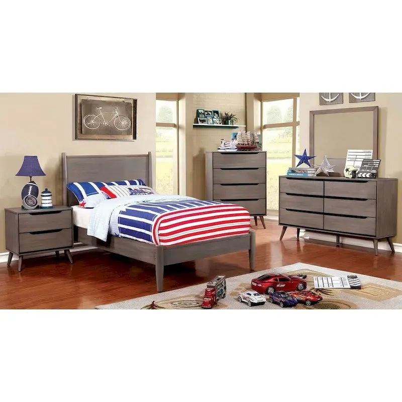 Wooden Platform Bed With Round Tapered Legs