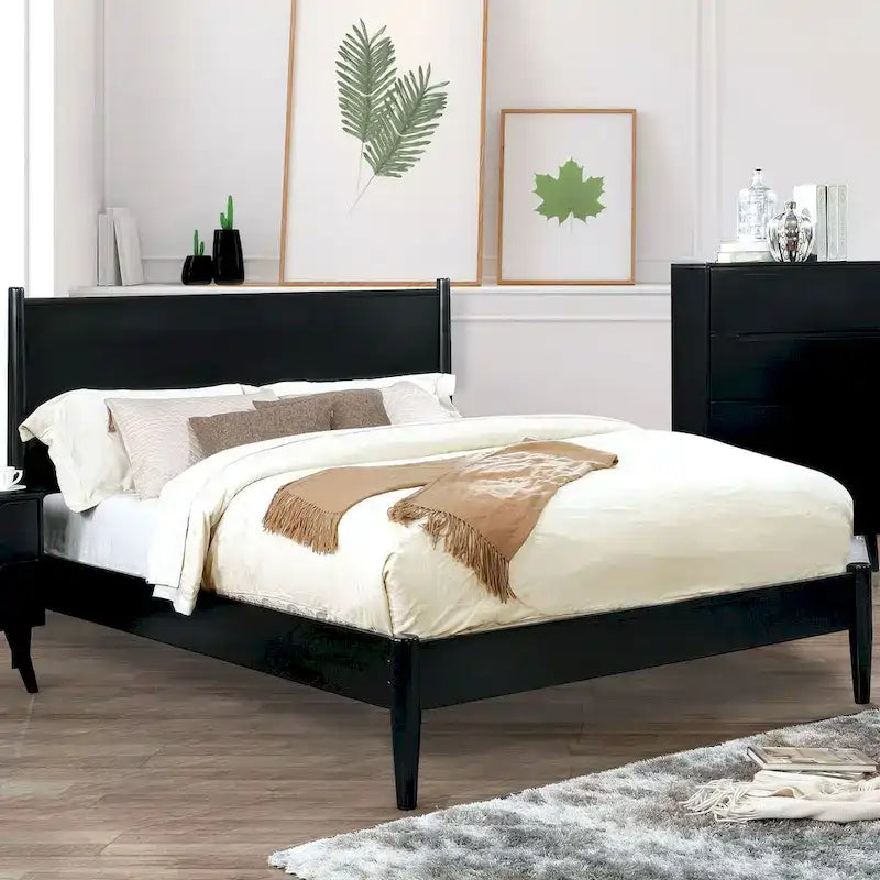 Wooden Platform Bed With Round Tapered Legs