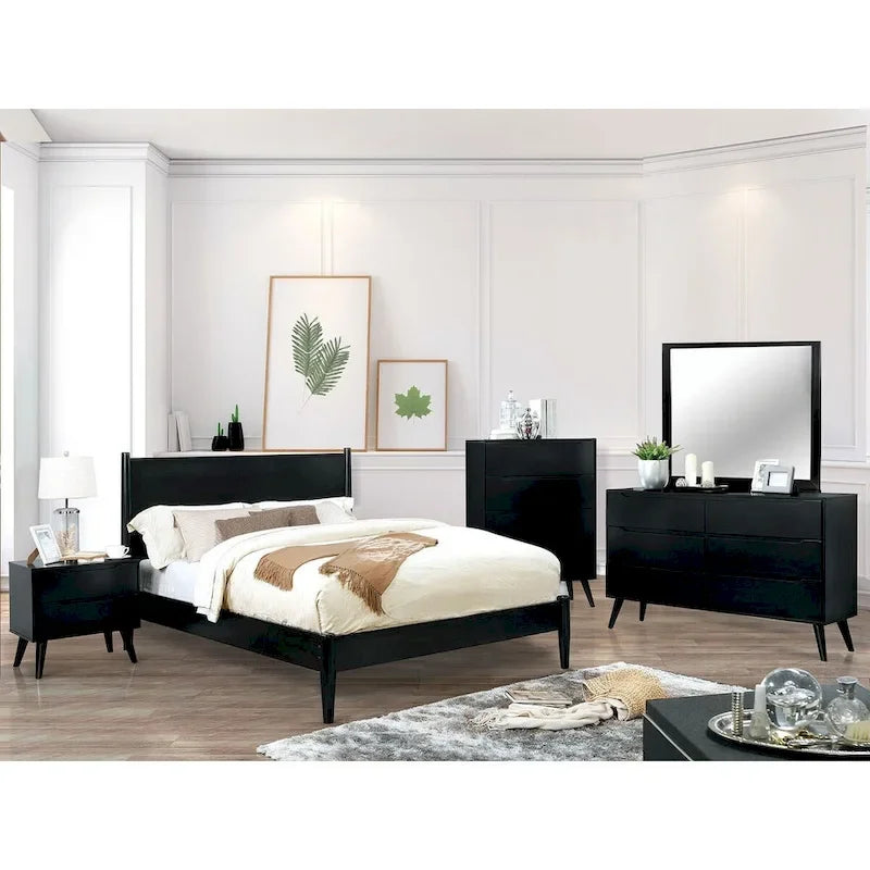 Wooden Platform Bed With Round Tapered Legs