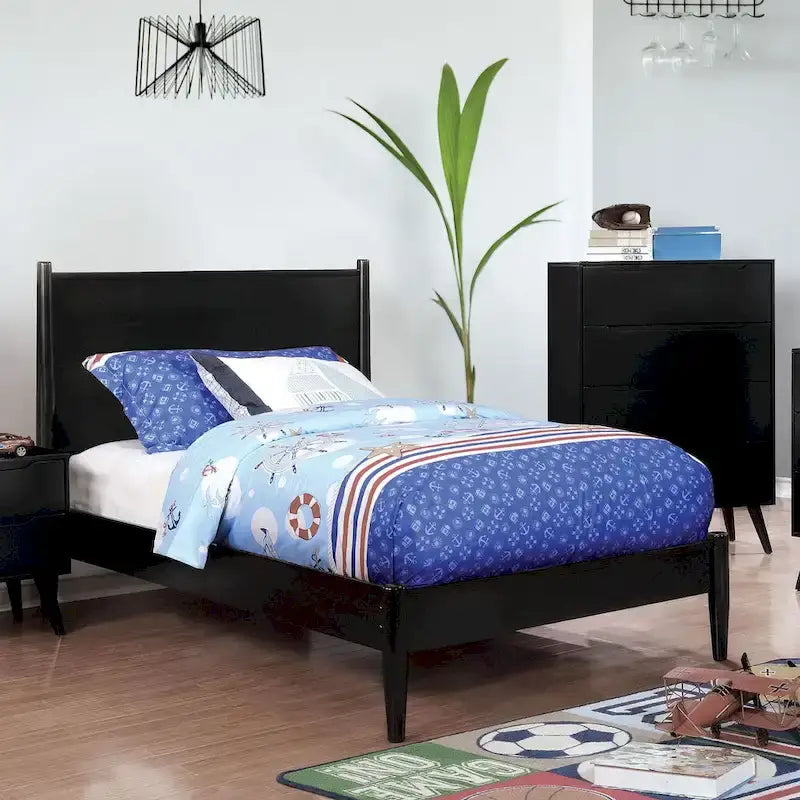 Wooden Platform Bed With Round Tapered Legs