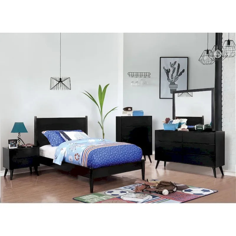 Wooden Platform Bed With Round Tapered Legs