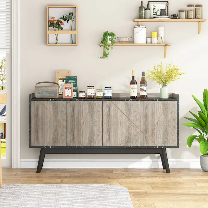 Credenza da buffet da 55 pollici, mobile laterale da cucina, tavolo da buffet e angolo caffè con contenitore e ante per sala da pranzo, soggiorno o ingresso