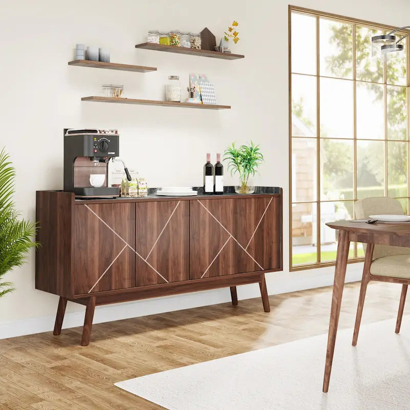 Credenza da buffet da 55 pollici, mobile laterale da cucina, tavolo da buffet e angolo caffè con contenitore e ante per sala da pranzo, soggiorno o ingresso
