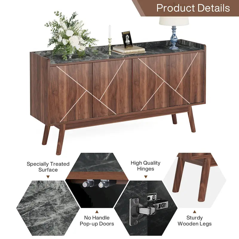 55 inch Buffet Cabinet Kitchen Sideboard Buffet Table Coffee Bar with Storage and Doors for Dining Room Living Room Entryway