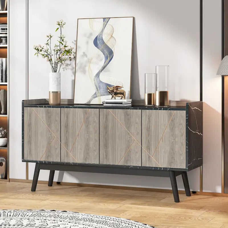 55 inch Buffet Cabinet Kitchen Sideboard Buffet Table Coffee Bar with Storage and Doors for Dining Room Living Room Entryway