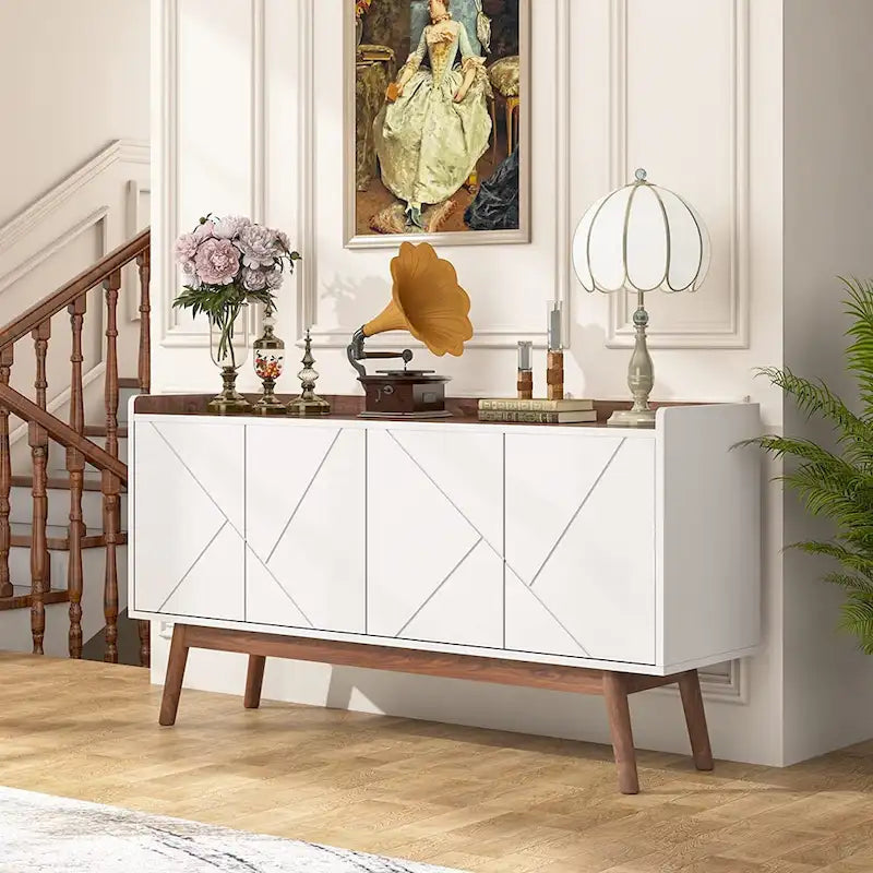 55 inch Buffet Cabinet Kitchen Sideboard Buffet Table Coffee Bar with Storage and Doors for Dining Room Living Room Entryway