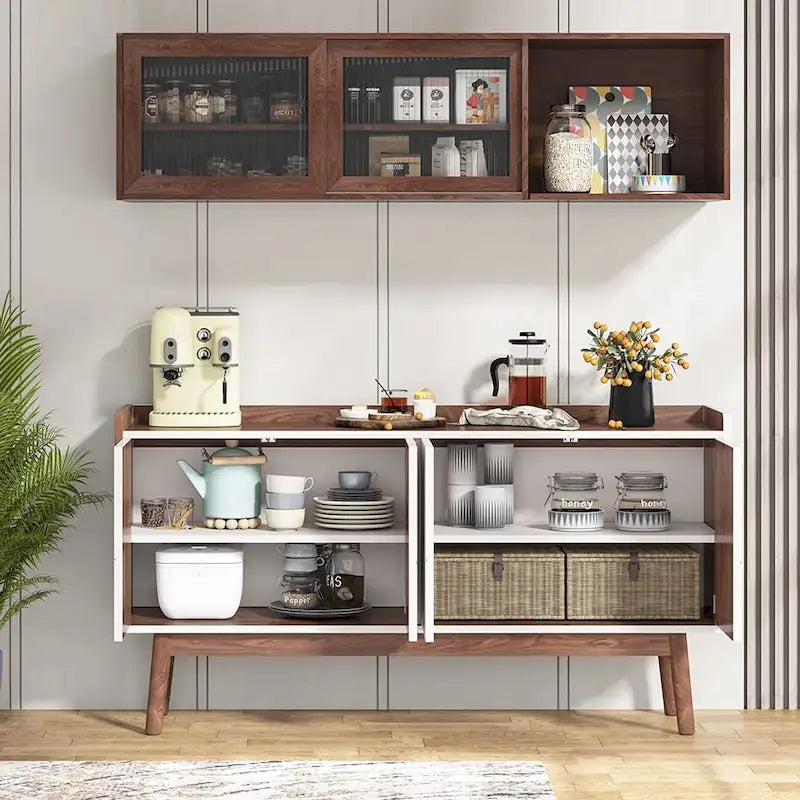 55 inch Buffet Cabinet Kitchen Sideboard Buffet Table Coffee Bar with Storage and Doors for Dining Room Living Room Entryway