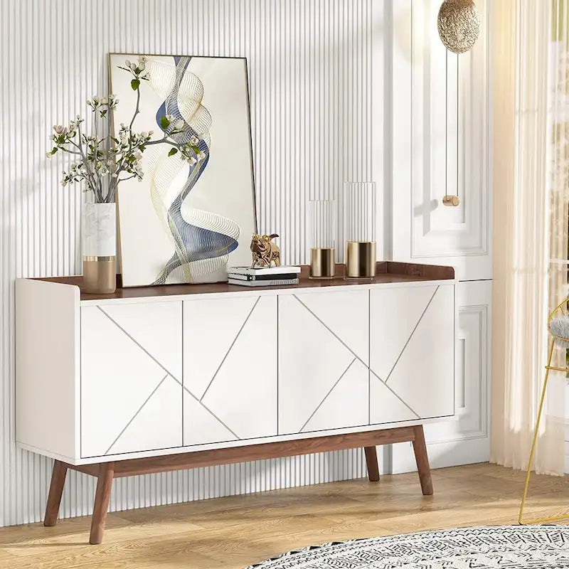 55 inch Buffet Cabinet Kitchen Sideboard Buffet Table Coffee Bar with Storage and Doors for Dining Room Living Room Entryway