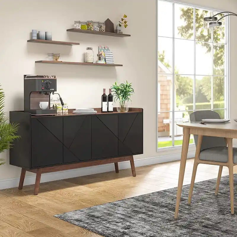 55 inch Buffet Cabinet Kitchen Sideboard Buffet Table Coffee Bar with Storage and Doors for Dining Room Living Room Entryway