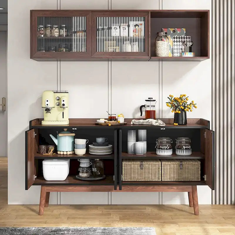 55 inch Buffet Cabinet Kitchen Sideboard Buffet Table Coffee Bar with Storage and Doors for Dining Room Living Room Entryway