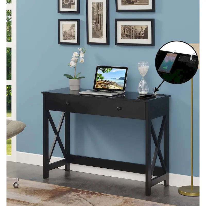 Convenience Concepts Oxford 1 Drawer 42 Desk with Charging Station